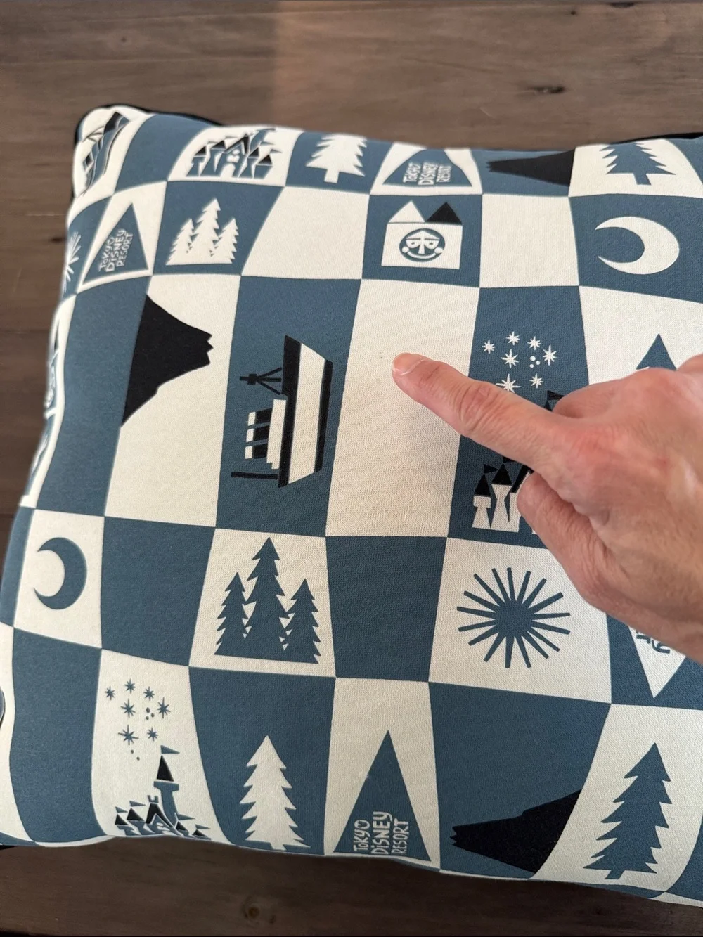 Disney Tokyo Blue and White Checkerboard Park Icon Accent Pillow